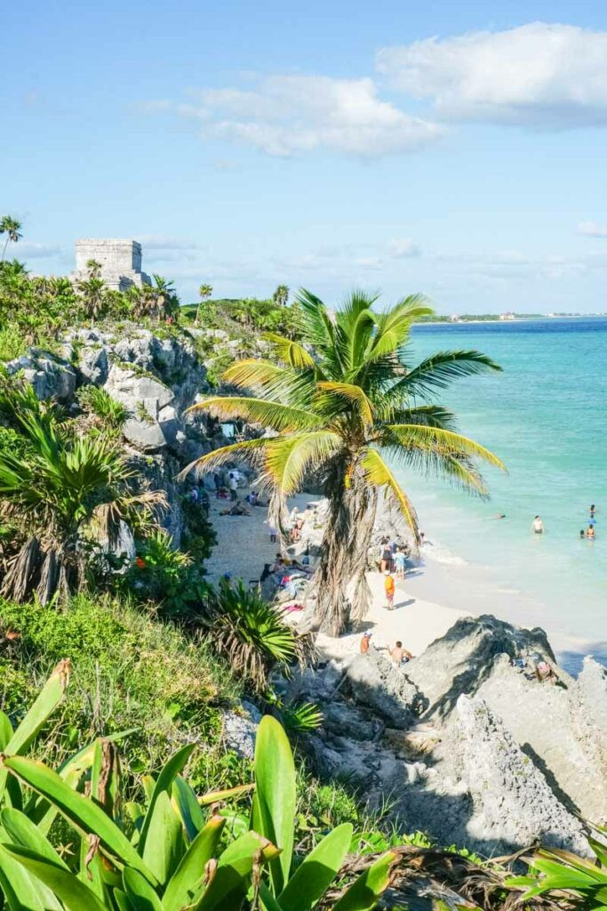 A panoramic view of Tulum's coastline, showcasing its natural beauty and allure