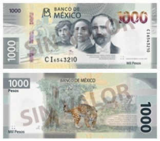 Mexican Peso bills of various denominations showcasing different colors and historical figures, a helpful guide for tourists.
