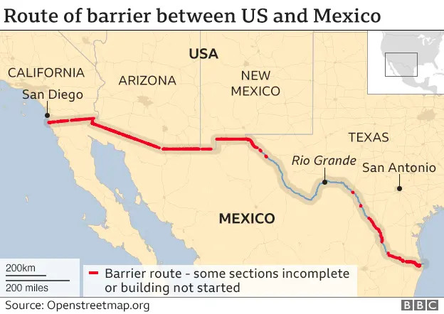 US-Mexico border barrier route