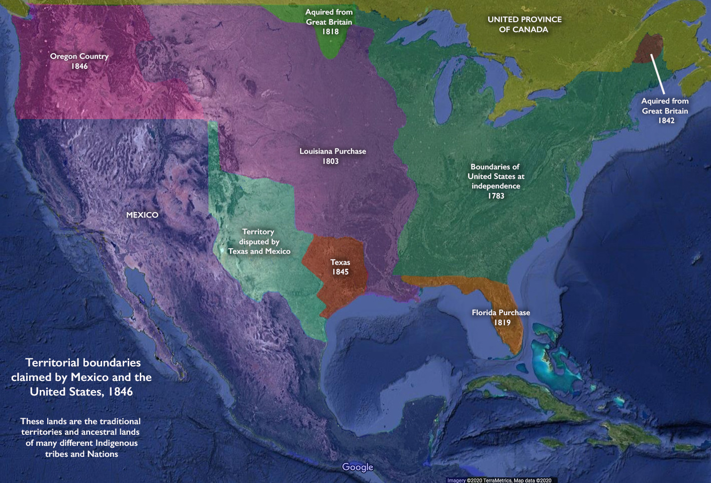 Map of North America in 1846, showing territories before the Mexican-American War