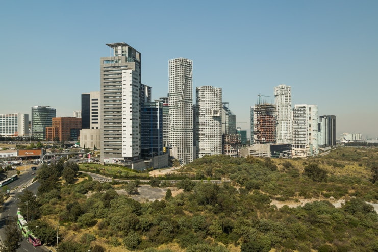 The condo and office towers along Avenida Santa Fe, capturing the modern architecture and urban development of the district