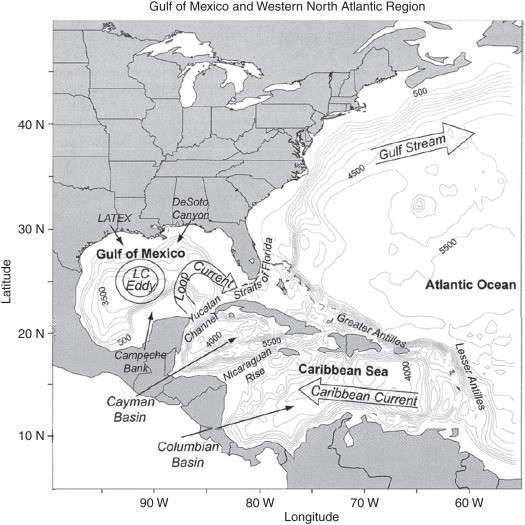 Schematic of the oceans surrounding the southeastern United States