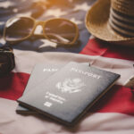 Woman presenting her passport at immigration