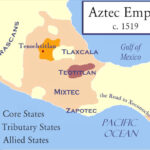 Map of the Aztec Empire around 1519 before the Spanish conquest, highlighting the extent of their influence in central Mexico.