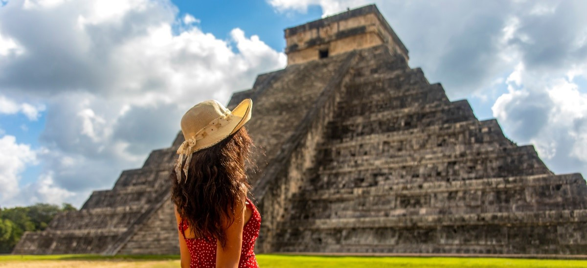 Tourist at archaeological site in Mexico