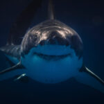 Great white shark breaching the surface
