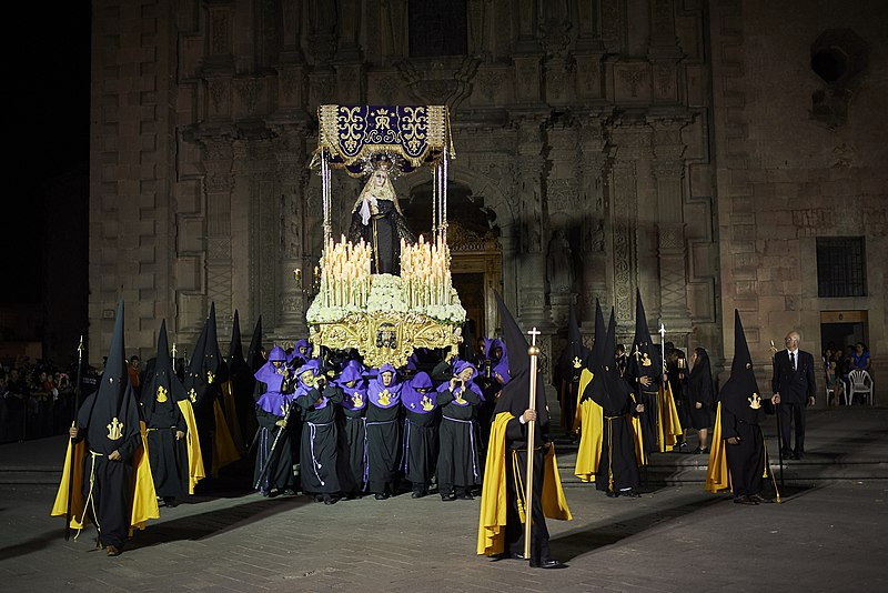 The Procession of Silence in San Luis Potosi during Holy Week in Mexico, a solemn tradition that commemorates the passion and death of Christ with hooded figures and a somber atmosphere.