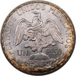 Obverse and reverse sides of a vintage Mexico Silver Peso coin