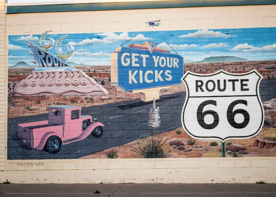A mural at the New Mexico Route 66 Museum showcasing the vibrant art scene.