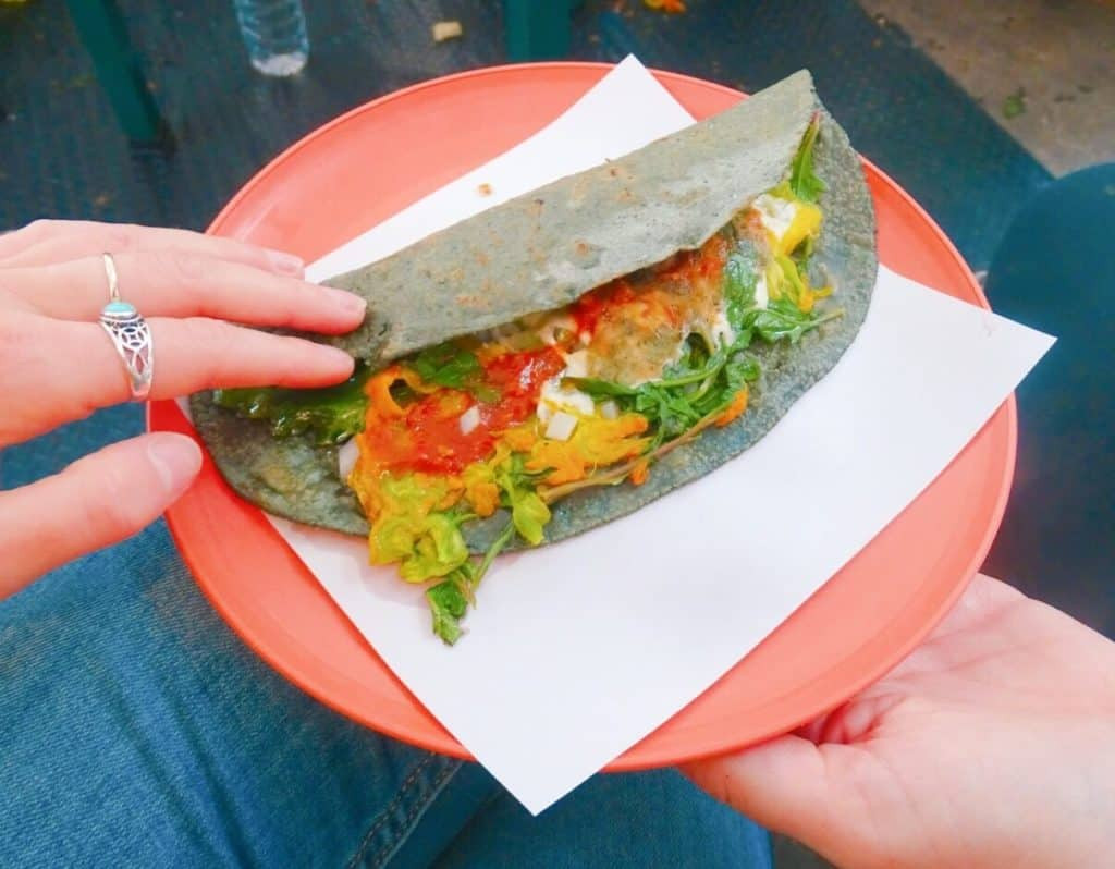 Blue corn quesadillas in Mexico
