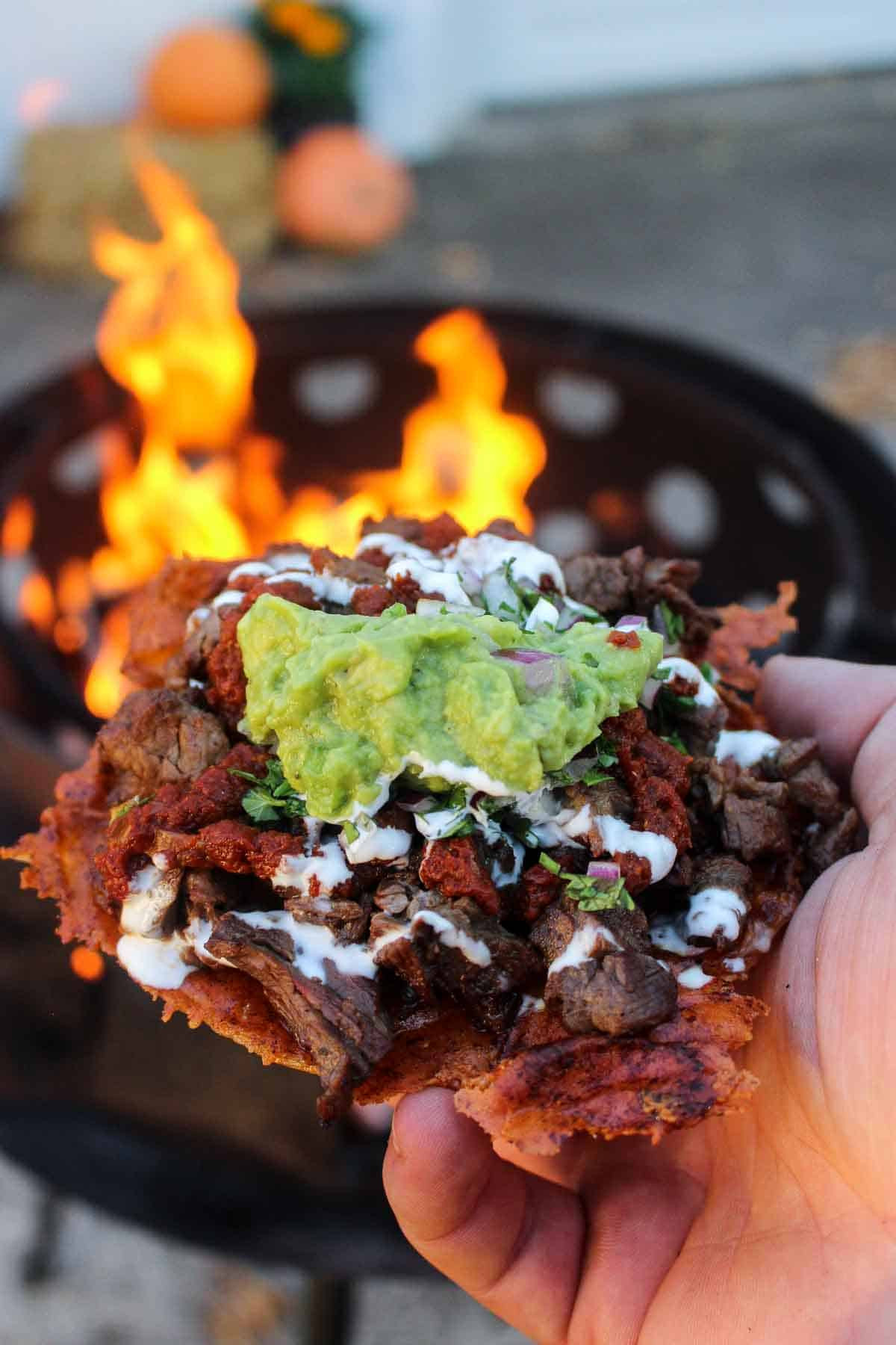 Close up of a Grilled Steak Vampiro Taco ready to eat!