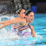 Nuria Diosdado and Joana Jimenez compete in the duet event at the Paris World Cup