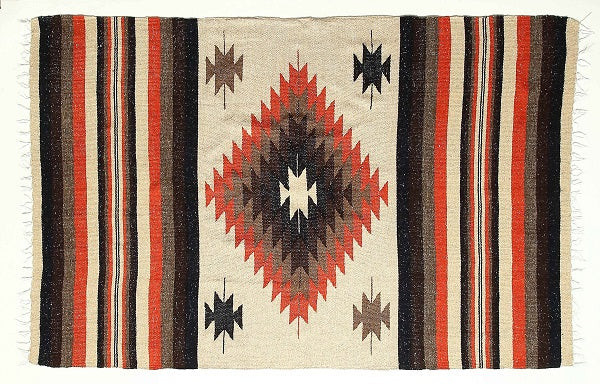 Beige Saltillo Mexican Blanket with a diamond hand-loomed design