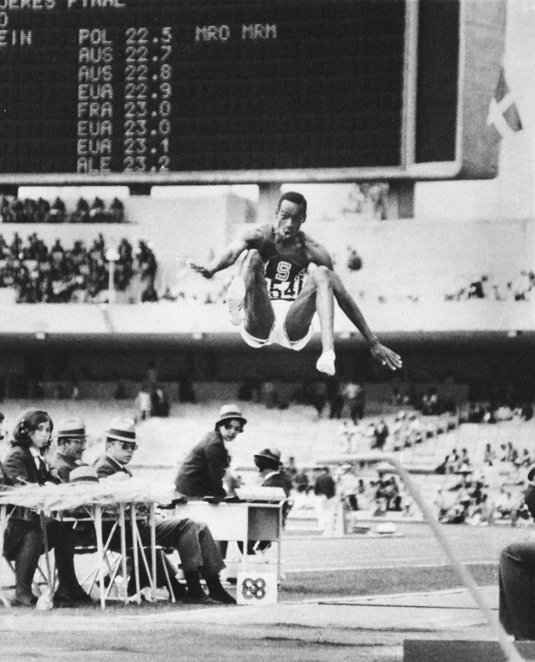 Bob Beamon breaking the world record in the long jump at the 1968 Olympic Games in Mexico City