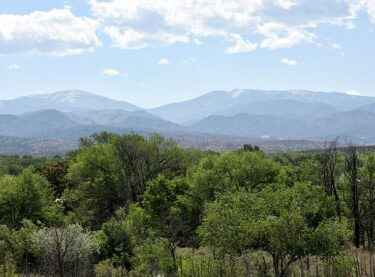 A view of mountains in the distance off the High Road
