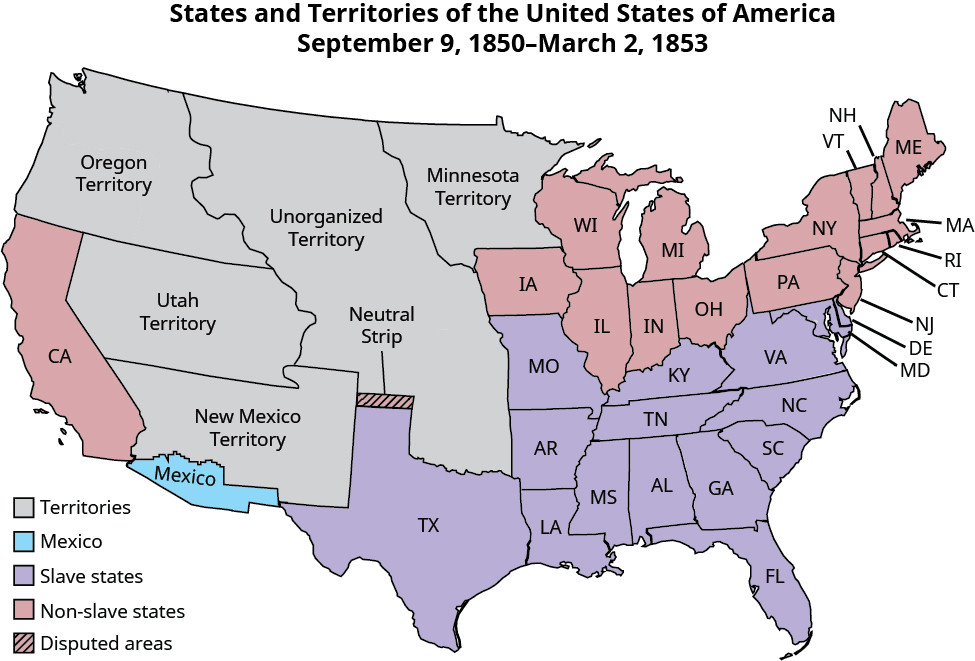 Map of the United States showing the land acquired from Mexico in the Treaty of Guadalupe Hidalgo
