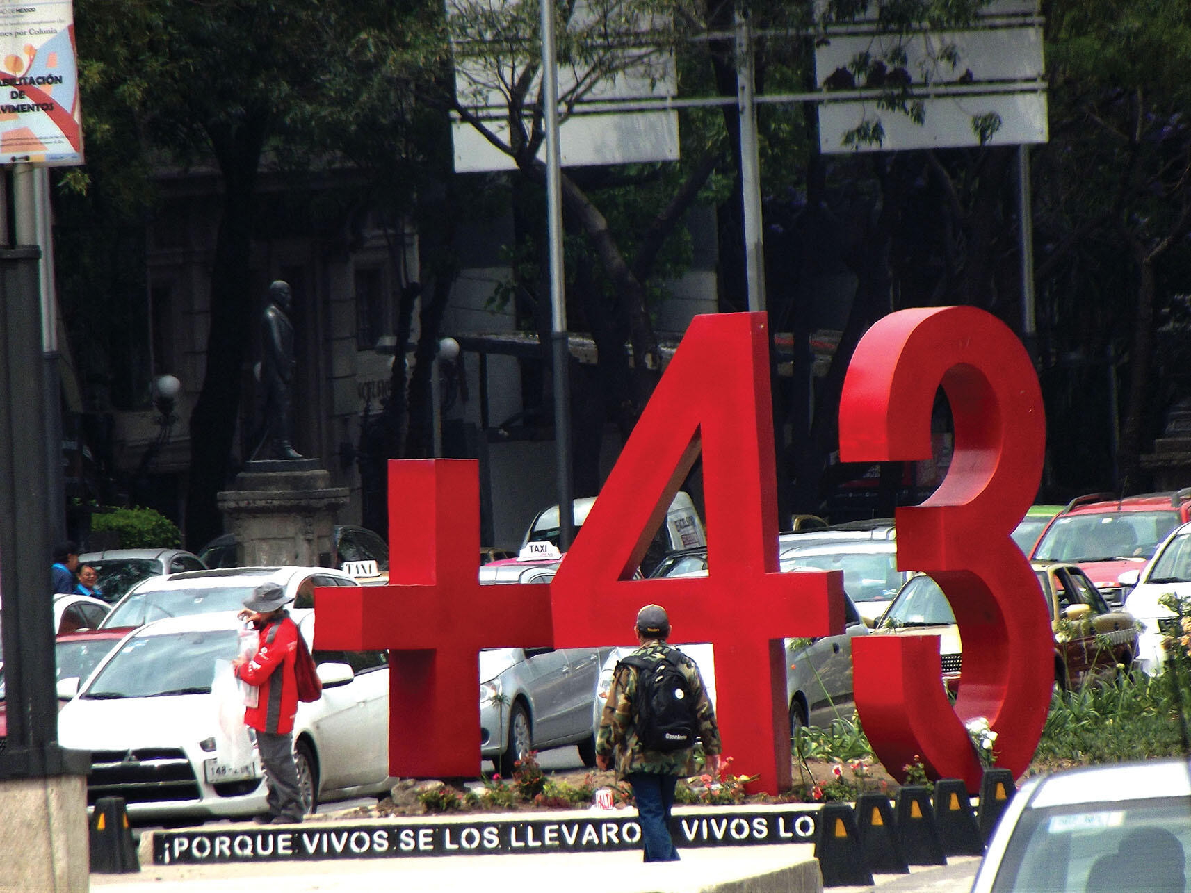 A large sculpture of the number 43 in Mexico City, a monument to the 43 disappeared students from Ayotzinapa.