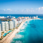 Cancun coastline landscape with beaches and hotels