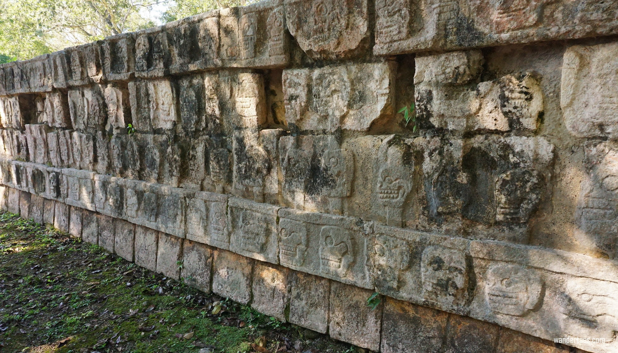 The Platform of Skulls at Chichen Itza, adorned with carved skulls, reveals the sacrificial rituals and the Mayan civilization's complex relationship with life and death.