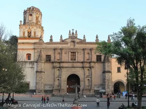 The stone façade of a church