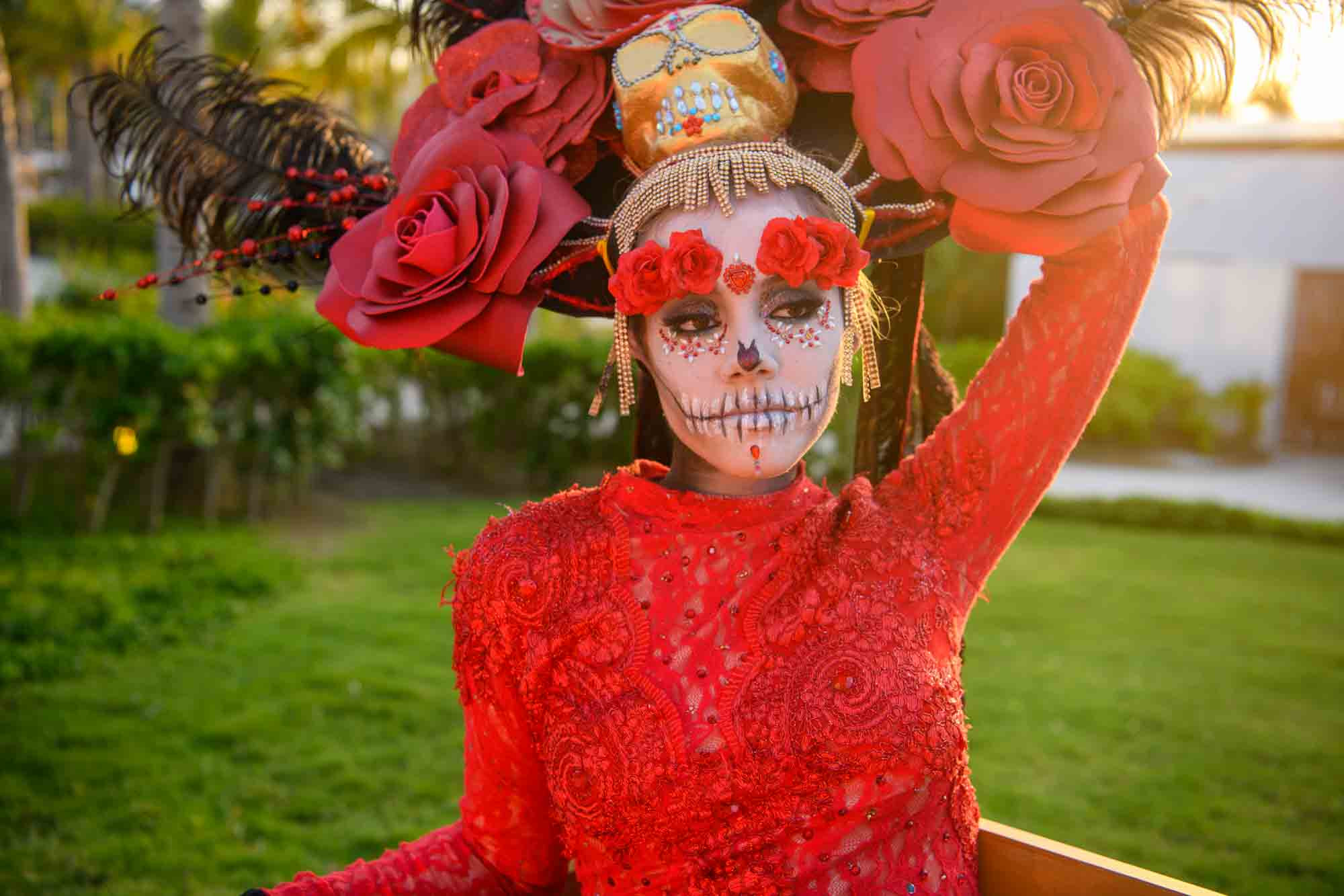 Catrina at Conrad Punta de Mita, adorned with vibrant makeup and traditional attire