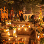 Day of the Dead altar adorned with vibrant marigolds and various offerings
