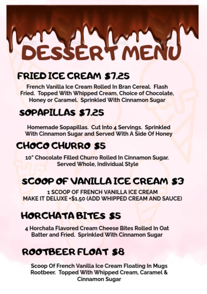 Don Jose Dessert Menu