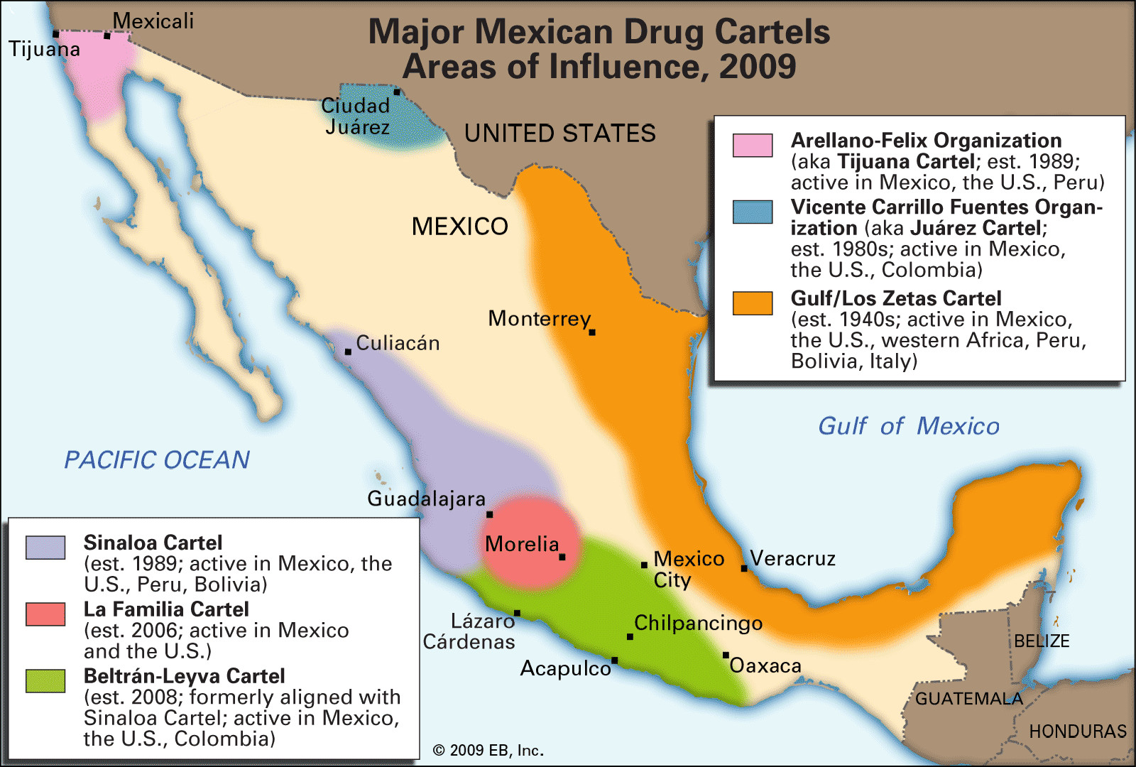Map of North America showing the location of Mexico, the United States, and Canada