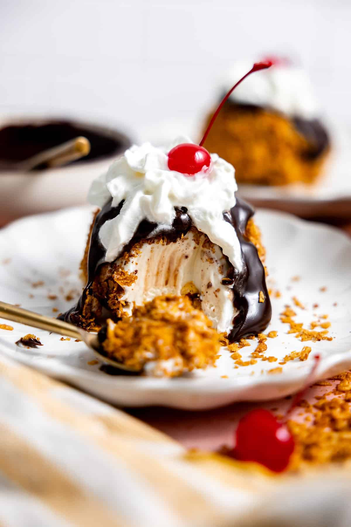 Mexican Fried Ice Cream on a plate. 