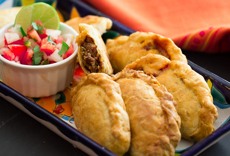 Close-up of flaky Mexican empanadas