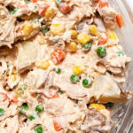 Close up of Mexican Chicken Salad with visible corn, carrots, and chicken