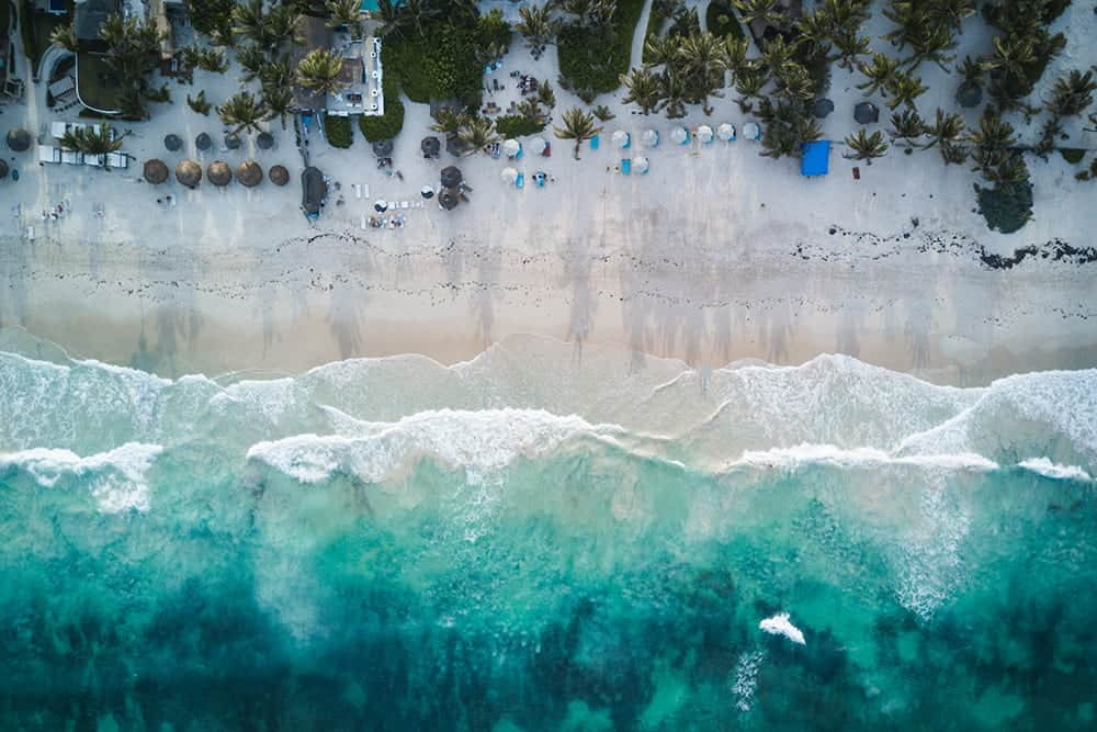 Aerial view of a Mexican beach with turquoise water