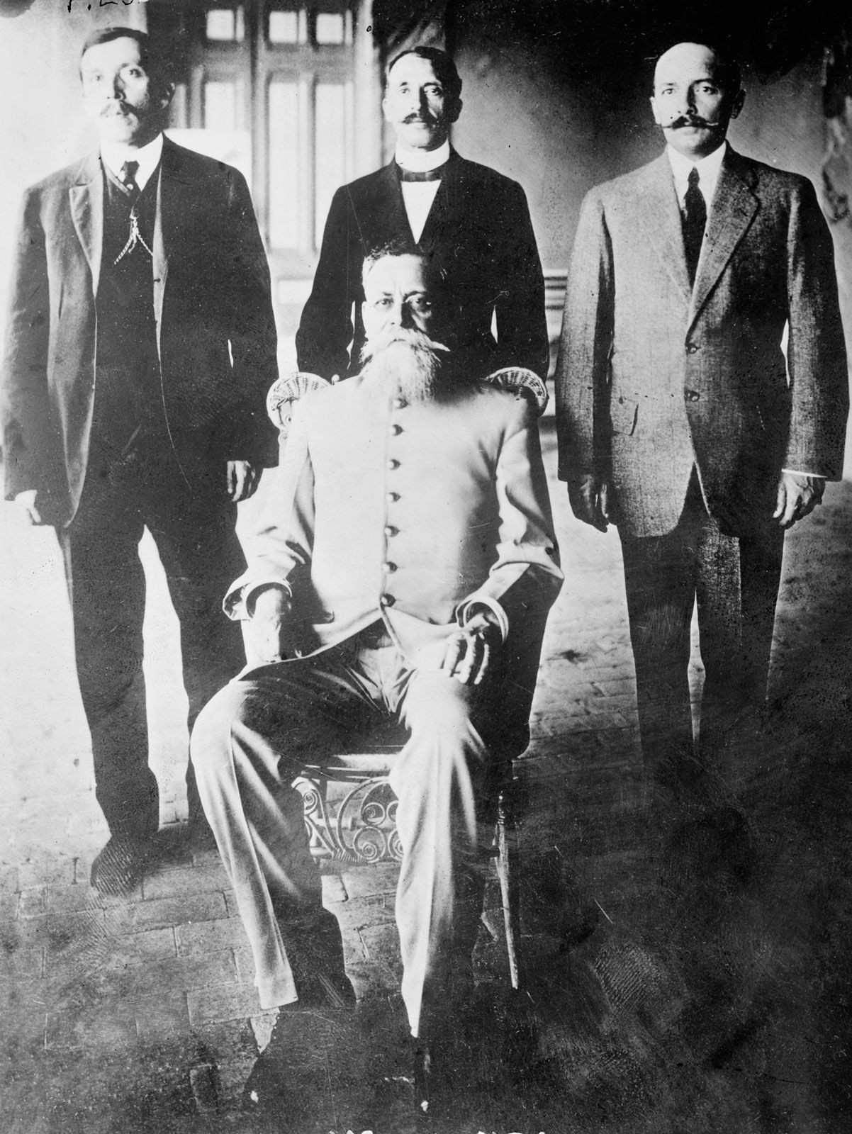 Venustiano Carranza and other leaders of the forces that rebelled against Pres. Victoriano Huerta during the Mexican Revolution, photographed probably in Sonora, Mexico, 1913.