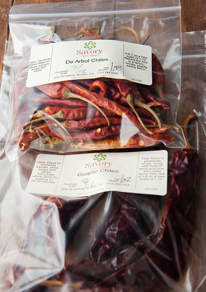 De arbol and guajillo chiles from savory spice shop in boulder