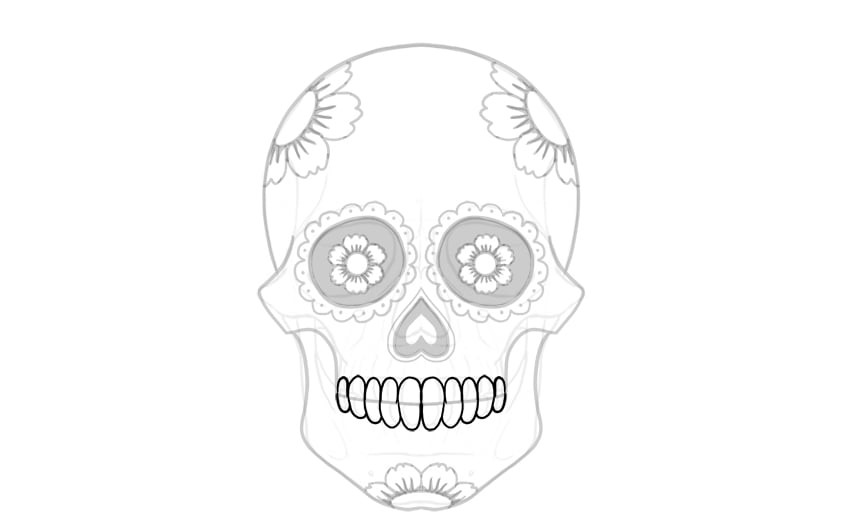 Teeth outlined on a sugar skull