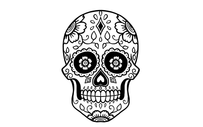 Finished sugar skull drawing in ink
