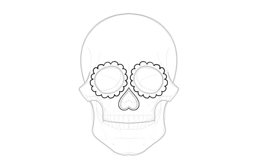 Decorated eye sockets for a sugar skull drawing