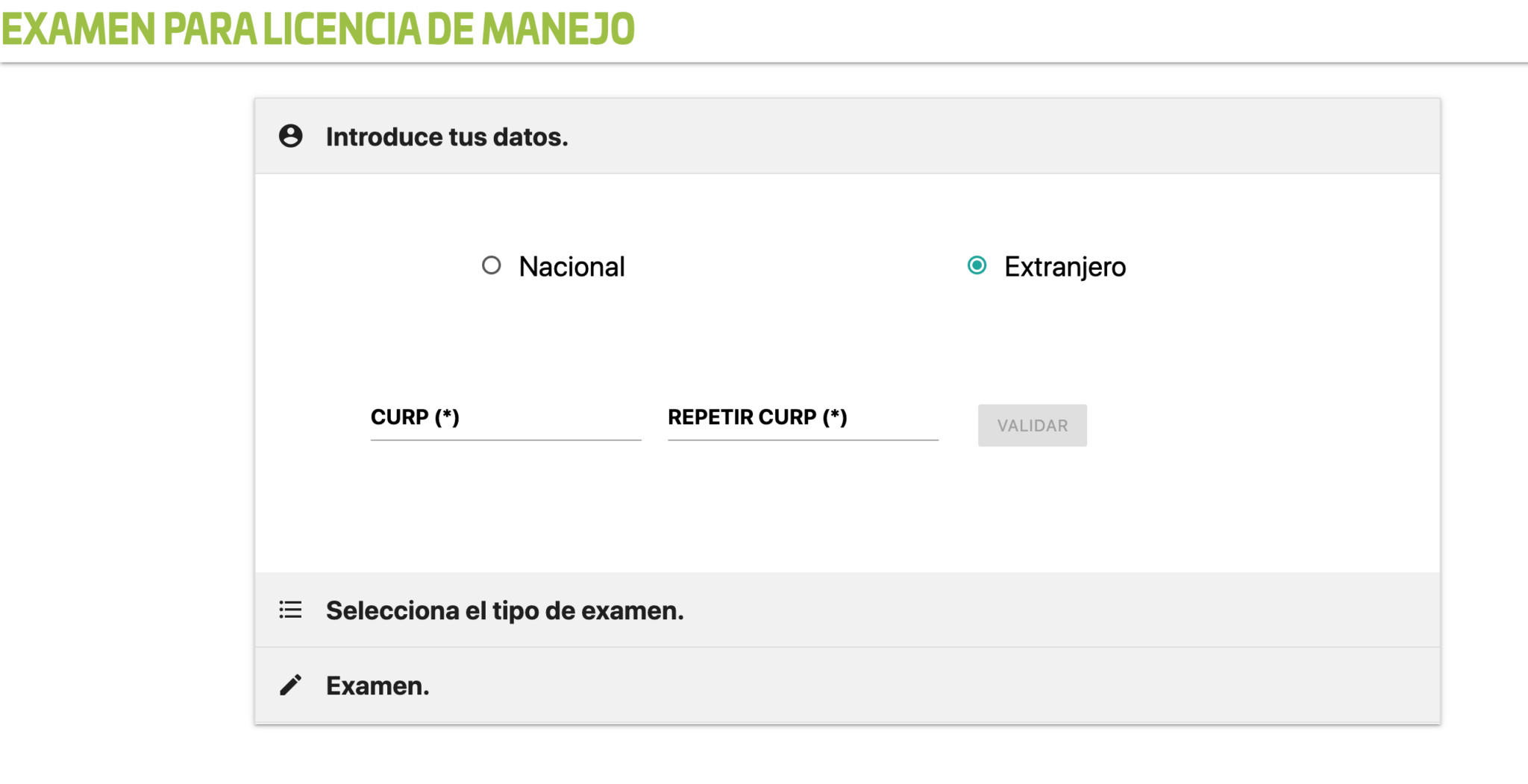 Online driver's exam page