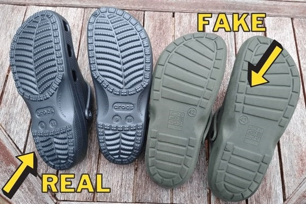 Inspecting the soles can easily identify authentic Crocs.