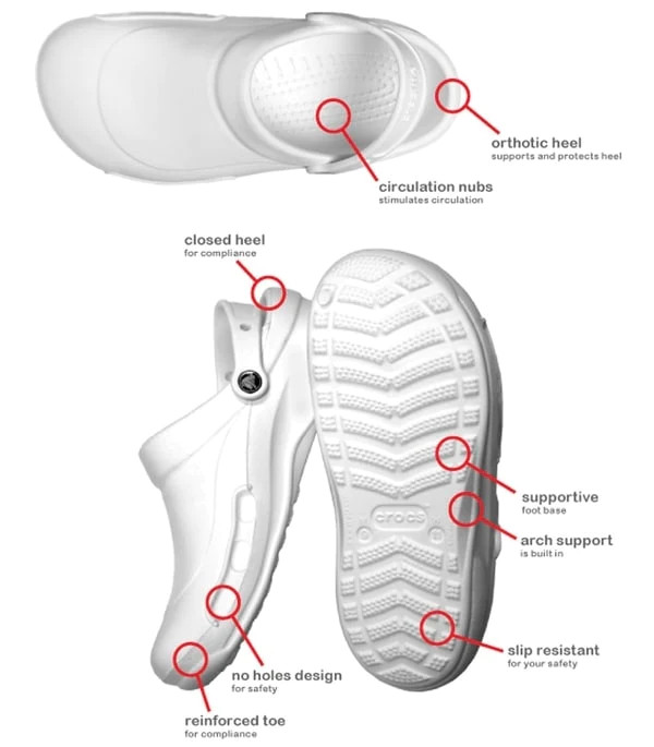 Authentic Crocs boast superior design features, like grooved outsoles.