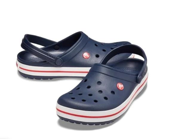 Duke crocodile logo on Crocband Clog shoes.