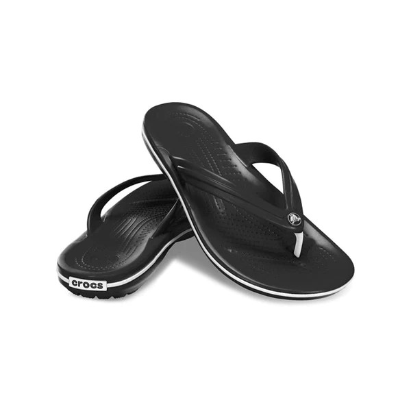 Duke crocodile logo on Crocband flip-flops.