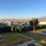 Cholula's skyline during daytime with a clear blue sky