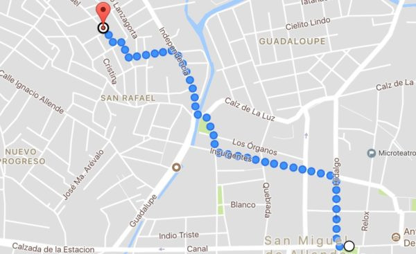 Map showing the location of Tacos Don Felix in San Miguel de Allende