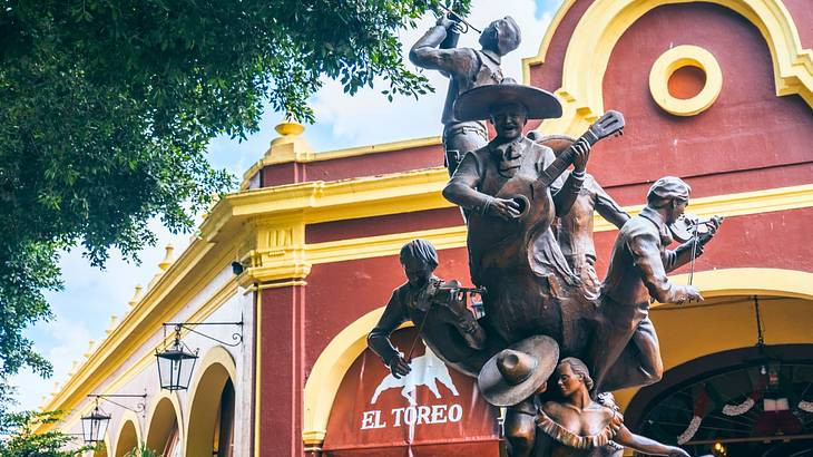 Mariachi band performing in a Mexican town square