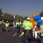 Labor Day Parade in Mexico City with banners
