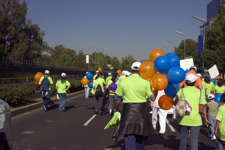 Labor Day Parade in Mexico City with banners