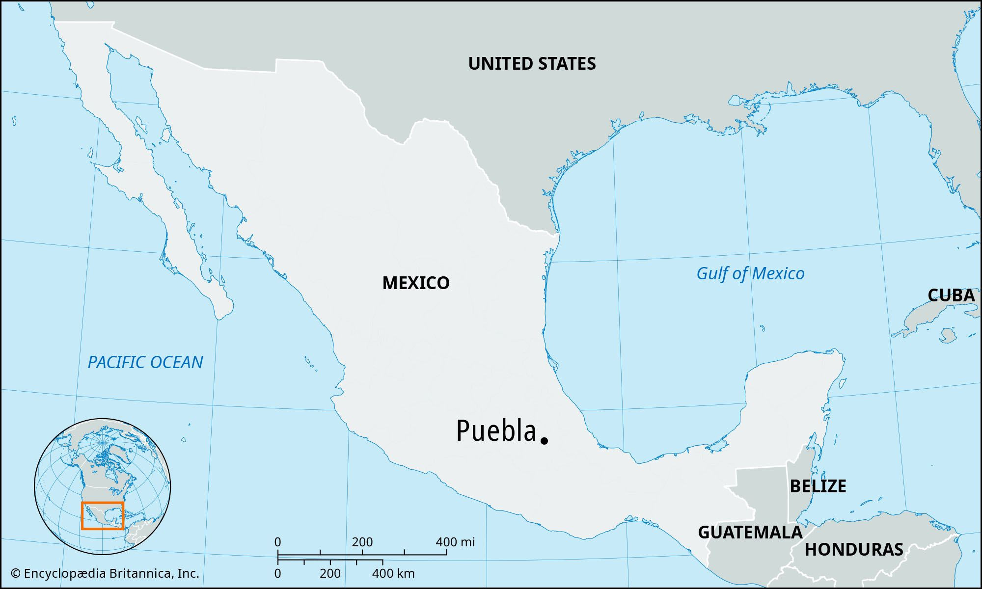 Map of Puebla's location in Mexico