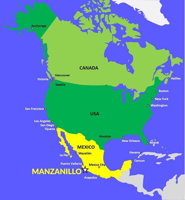 Manzanillo Map North America