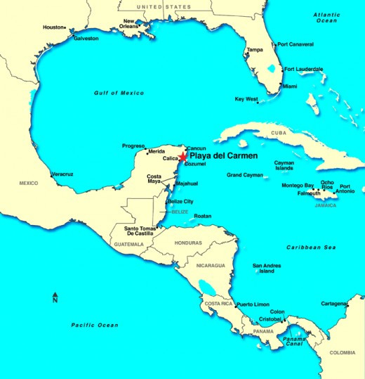 Map Showing Playa del Carmen's Location in the Riviera Maya